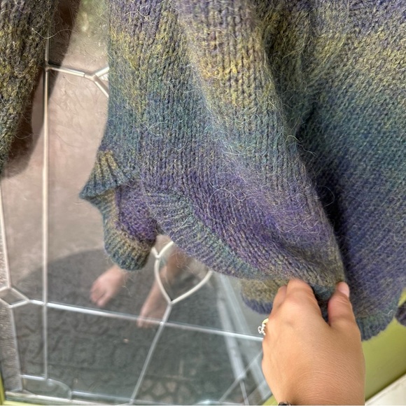 Wool blend Medium Shawl Collar Cable Knit Pullover Sweater Multicolor Ombre Cozy - Picture 7 of 9